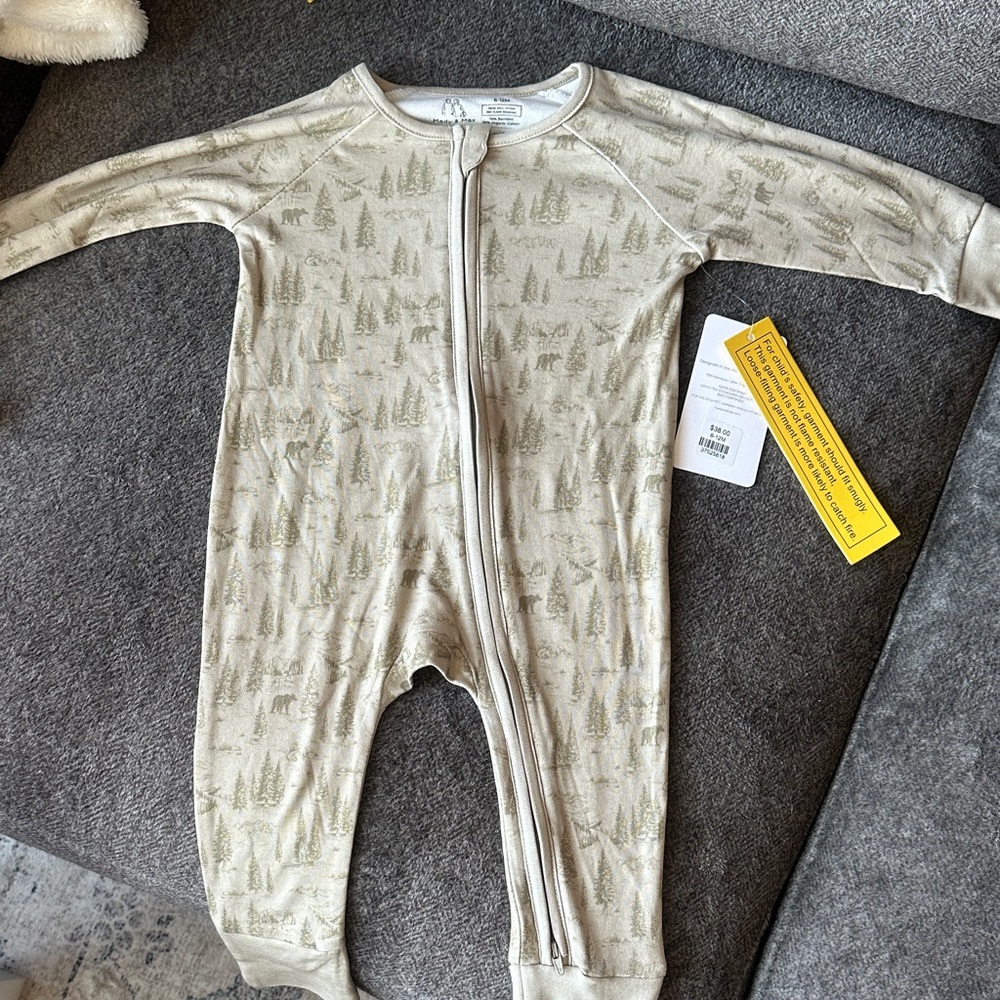 Neutral Forest-Print Kids One-Piece Zip Romper